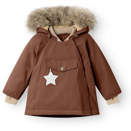 Mini A ture Rootbeer brown Wang Fleece Vinterjakke m. Pels - Str. 12 mdr/80